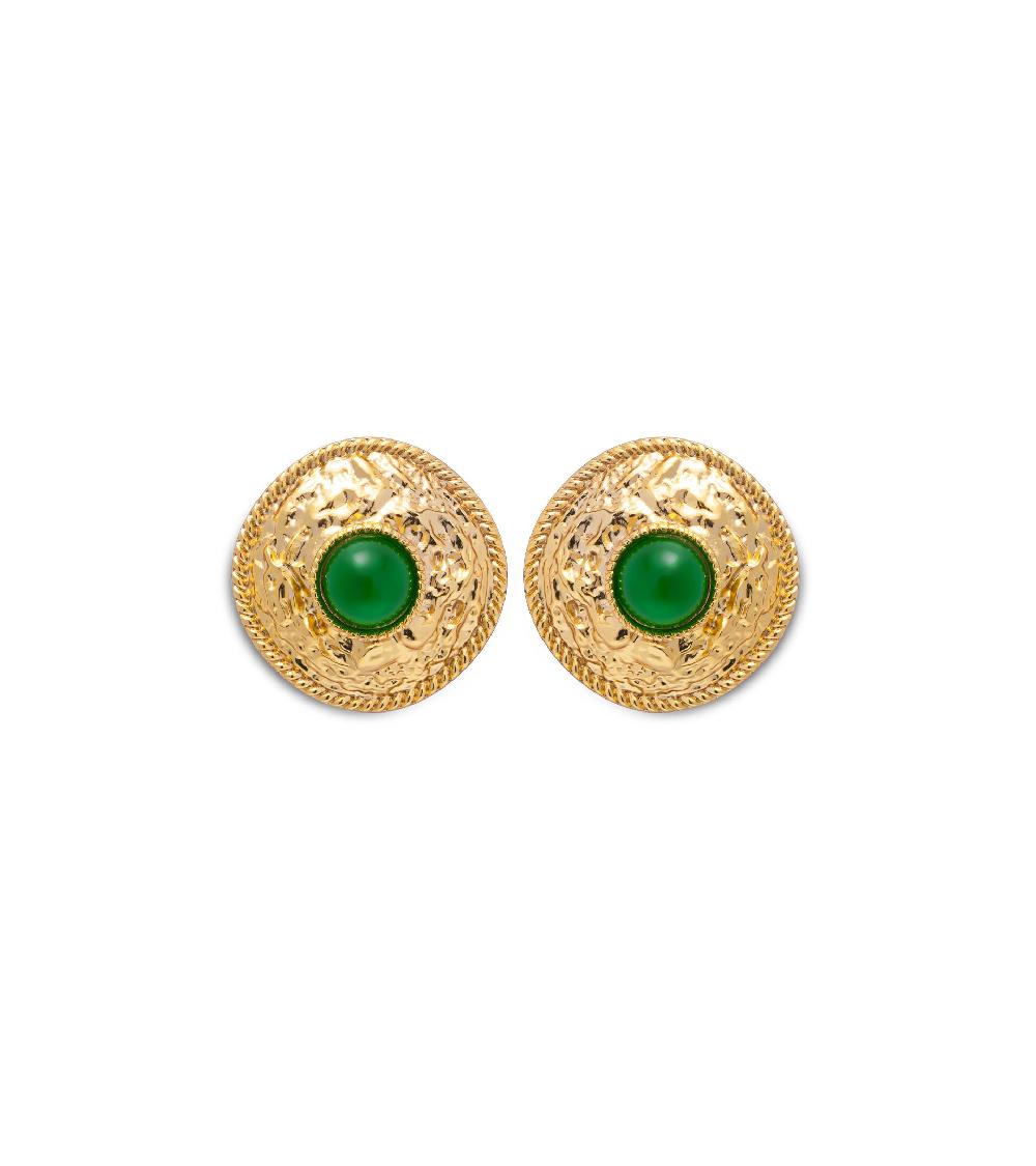 les basiles BOUCLES D'OREILLES SALOME En cristaux verts montés sur laiton plaqué or 18 carats