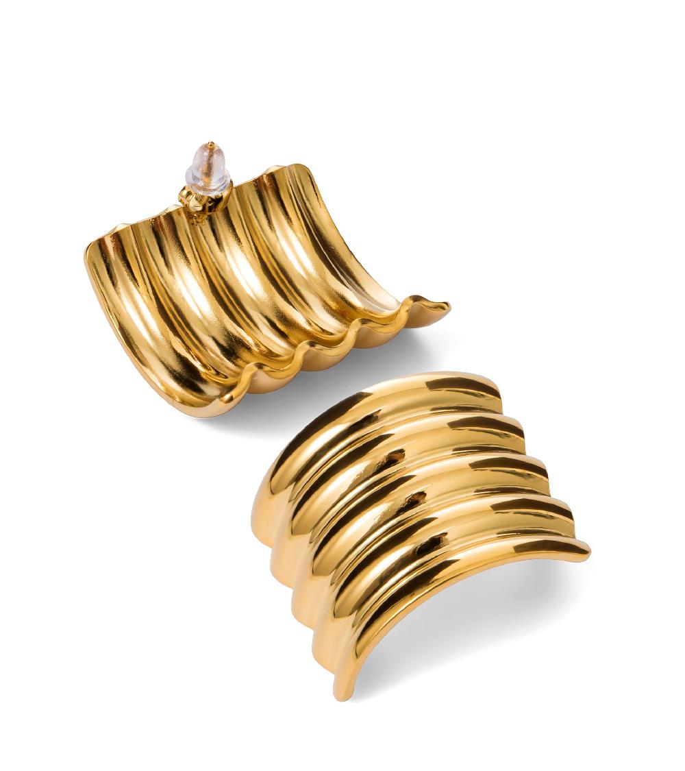 Les Basiles BOUCLES D'OREILLES THEMIS En Acier 316L Plaqué Or 18 Carats