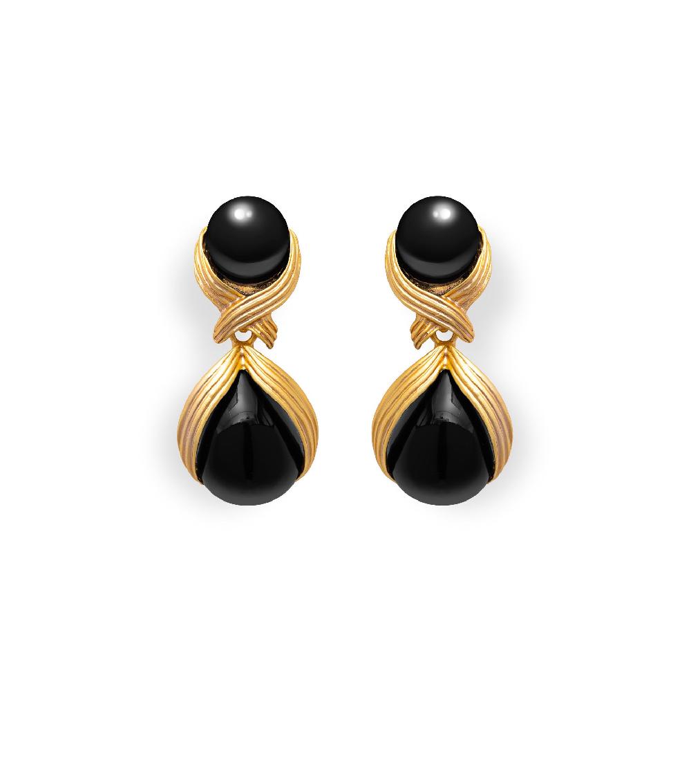 les basiles BOUCLES D'OREILLES WHITNEY En fausses perles noires montées sur laiton plaqué or 18 carats