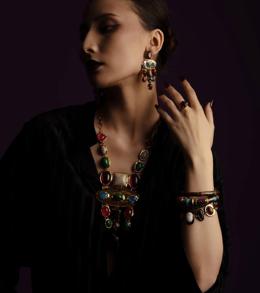 Les Basiles BRACELET GALATEE PURA En Perles Multicolores Montées Sur Laiton Martelé