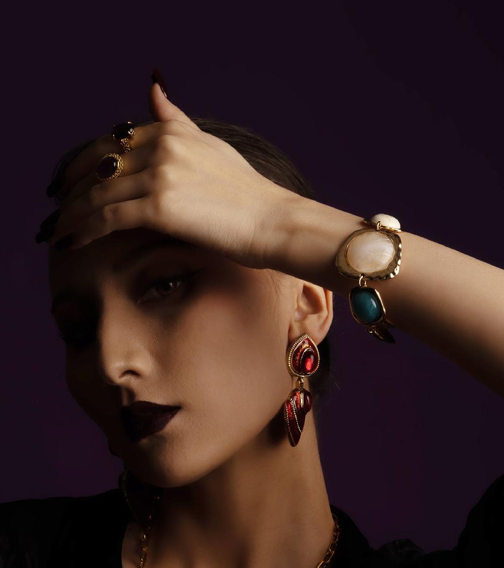 Les Basiles BRACELET GALATEE STELLA En Perles Multicolores Montées Sur Laiton Martelé