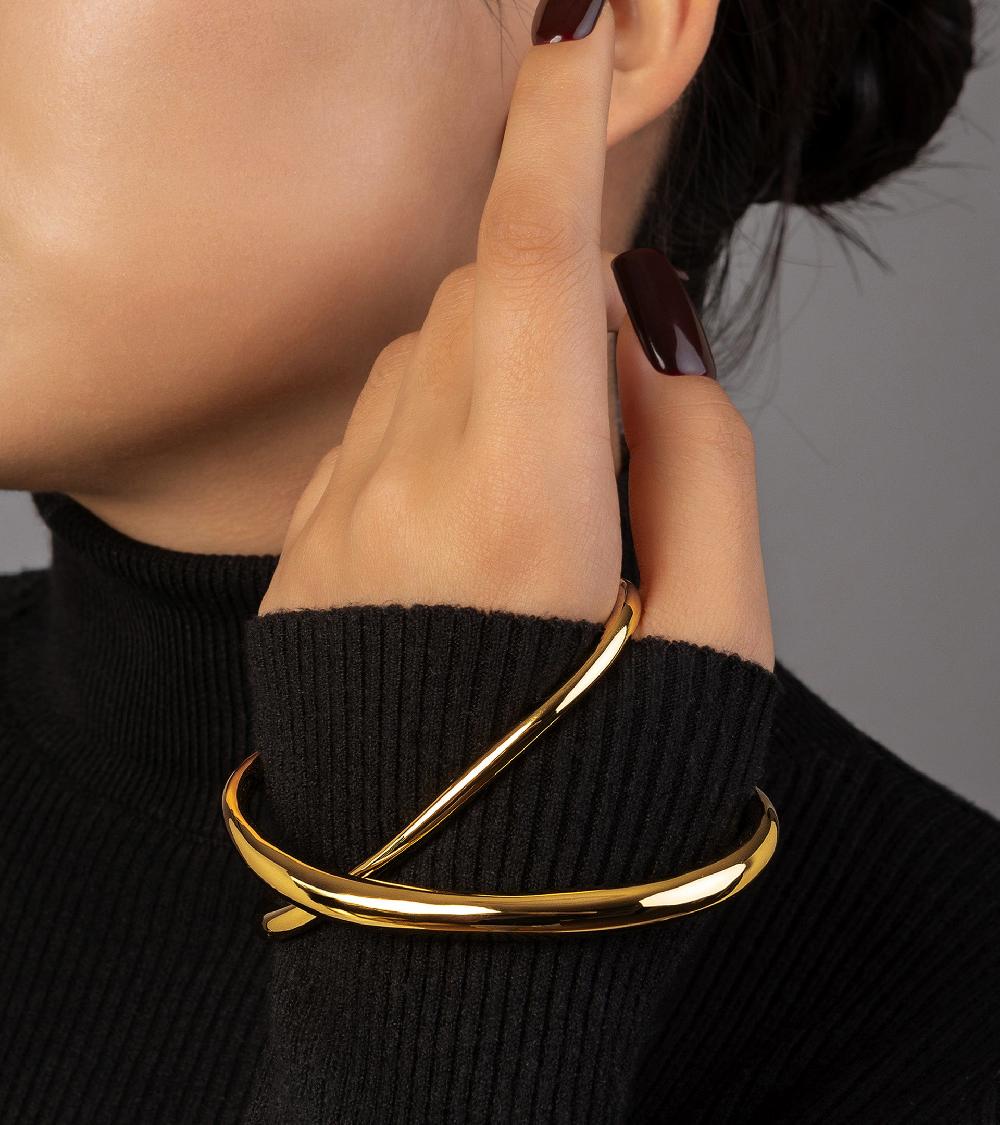 Les Basiles BRACELET MANCHETTE ELISABETH En Laiton Plaqué Or 18 Carats