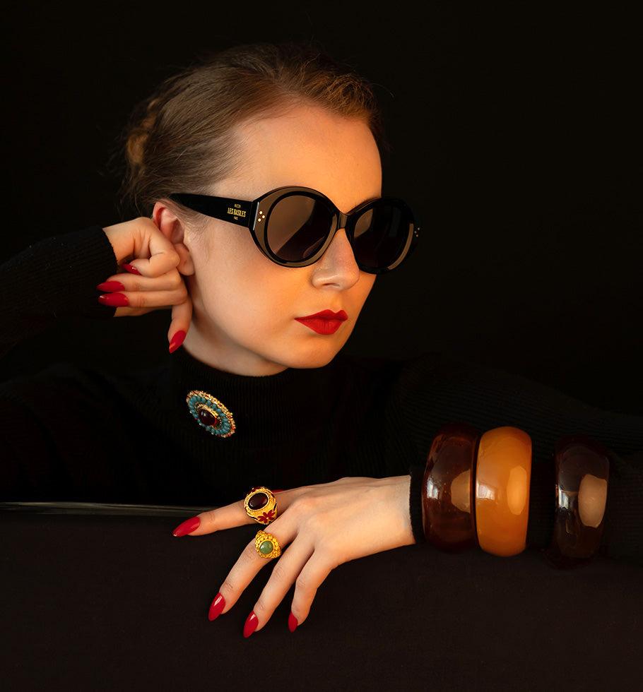 Les Basiles BRACELET MANCHETTE GAIL En Acétate écaillé ébène Et De Forme Organique