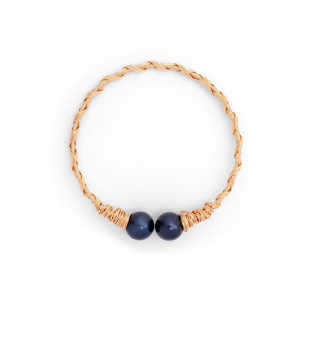 les basiles BRACELET MANCHETTE ODILE En Perles Akoya mauves montées sur argent sterling 925 plaqué or 18 carats