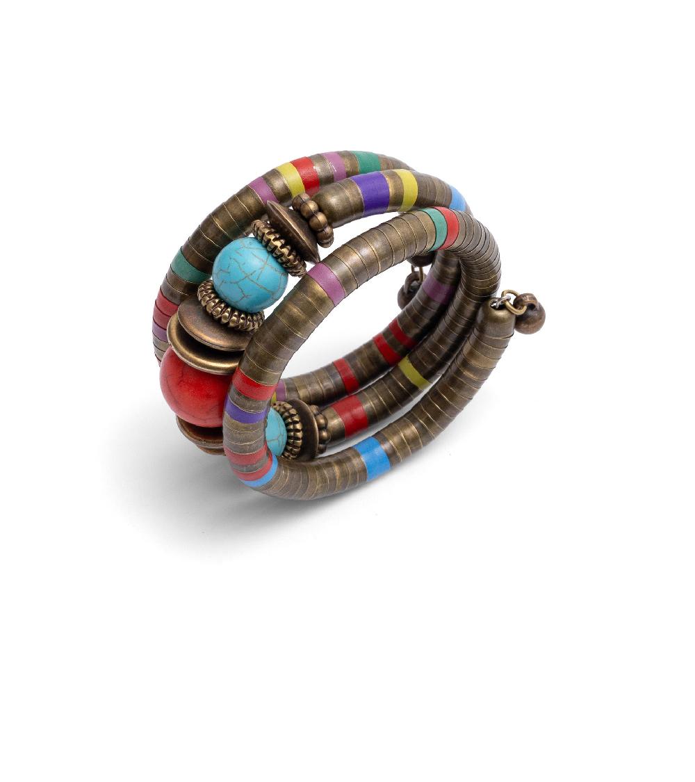 les basiles BRACELET MANCHETTE OUMOU En perles multicolores montées sur laiton martelé