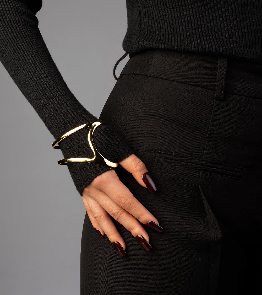 Les Basiles BRACELET MANCHETTE RAISSA En Laiton Plaqué Or 18 Carats