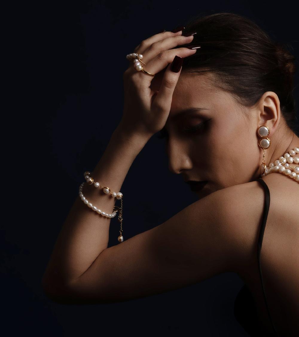 Les Basiles BRACELET PAULINA En Perles Akoya Blanches Montées Sur Argent Sterling 925 Plaqué Or 18 Carats