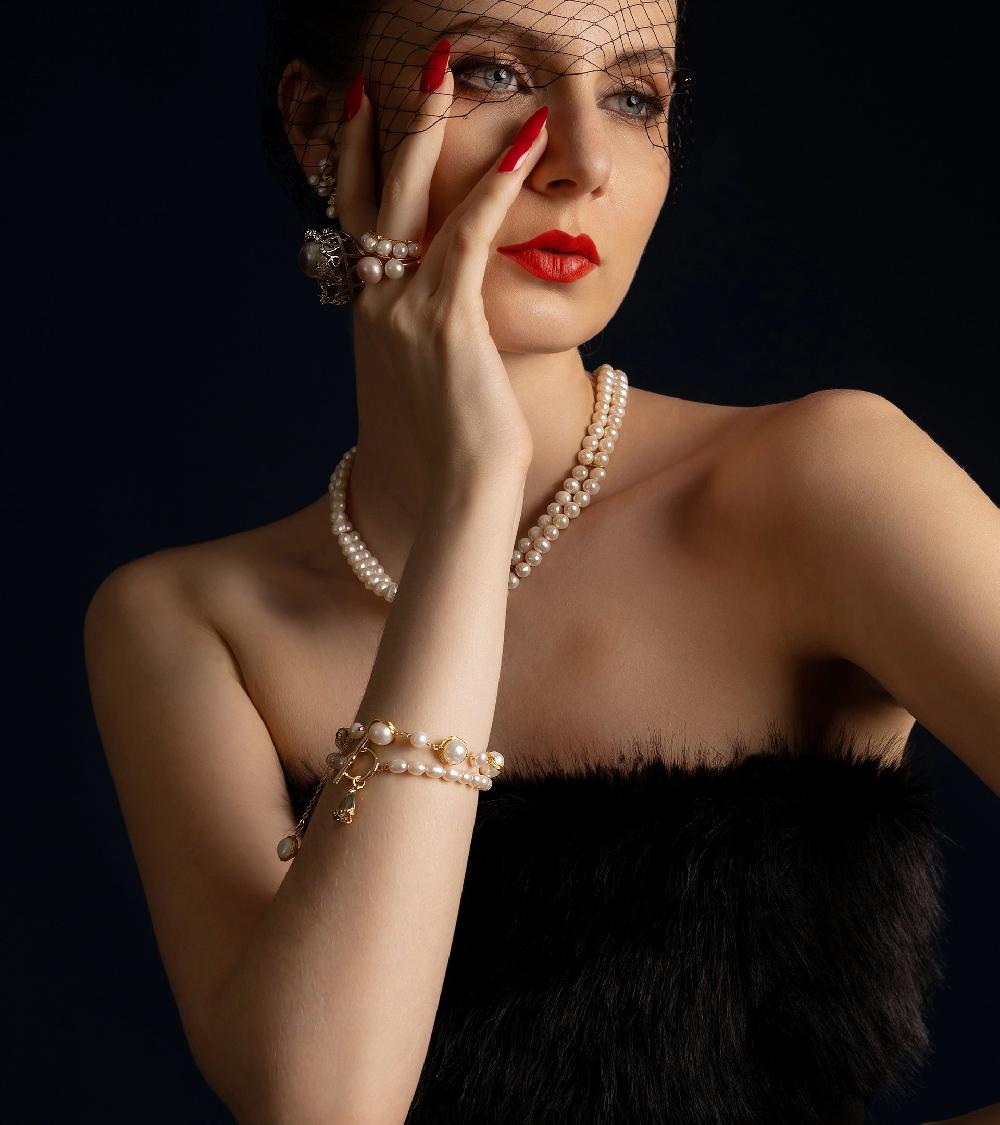 Les Basiles BRACELET PAULINA En Perles Akoya Blanches Montées Sur Argent Sterling 925 Plaqué Or 18 Carats