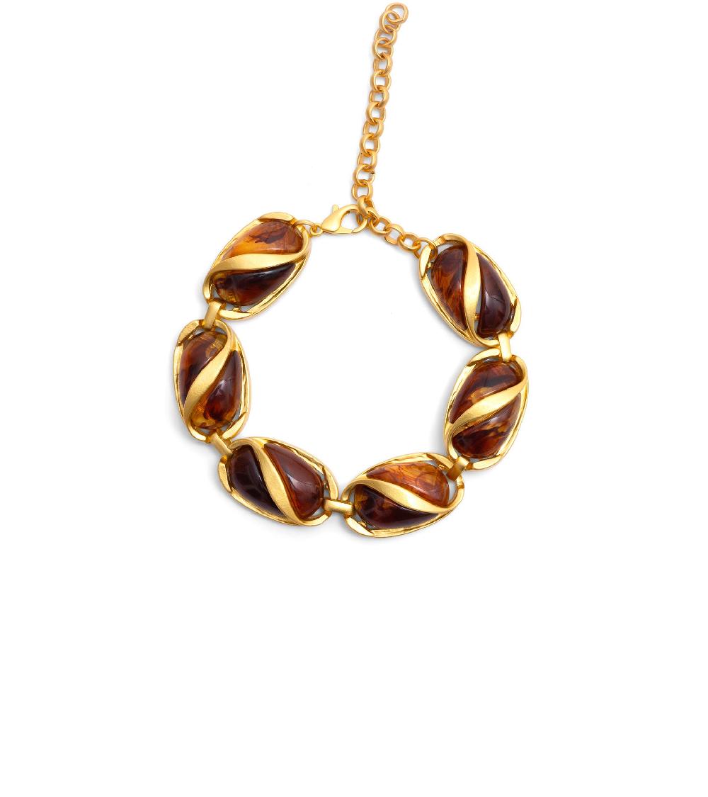 les basiles BRACELET SYBILLE En pâte de verre couleur miel encagée dans laiton plaqué or 18 carats