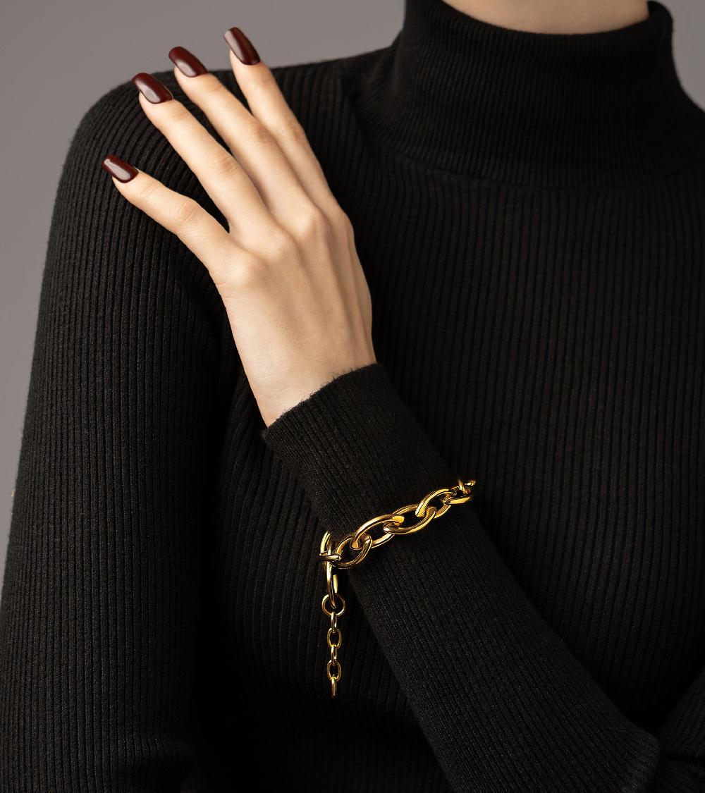 Les Basiles BRACELET YVET En Acier 316L Plaqué Or 18 Carats