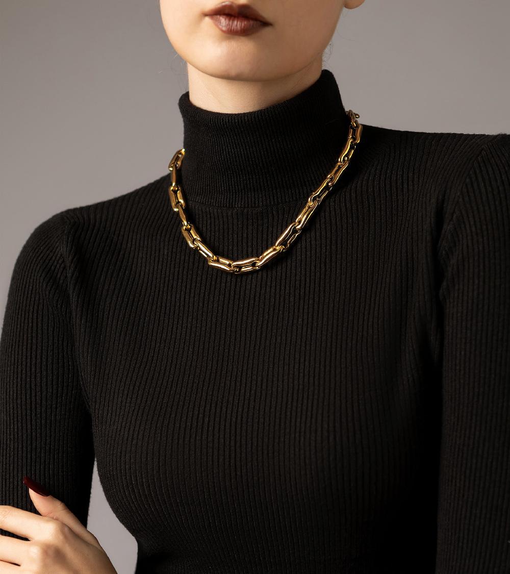 les Basiles COLLIER DIVIA Acier 316L Plaqué Or 18 Carats