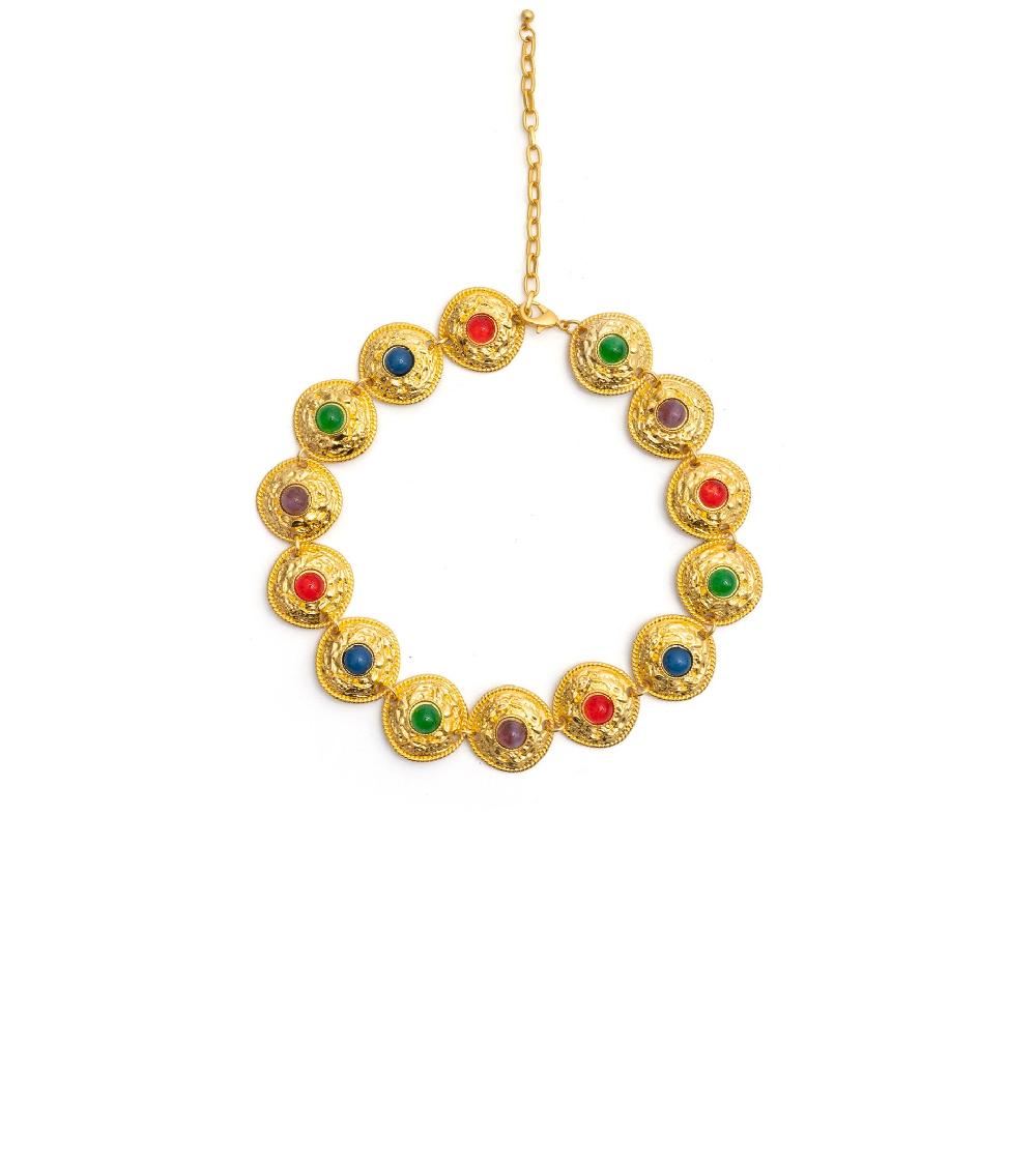 les basiles COLLIER SALOME En cristaux colorés montés sur laiton plaqué or 18 carats