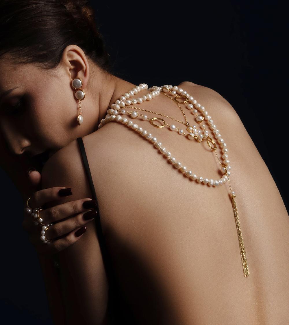 Les Basiles COLLIER SAUTOIRE PALATINE En Perles D'Akoya Montées Sur Argent Sterling 925 Plaqué Or 18 Carats