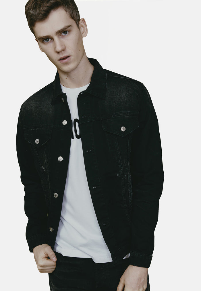 les hommes BLACK DENIM JACKET WASH 1