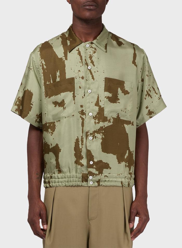 Les Hommes BOWLING CAMO CLASSIC SILK SHIRT