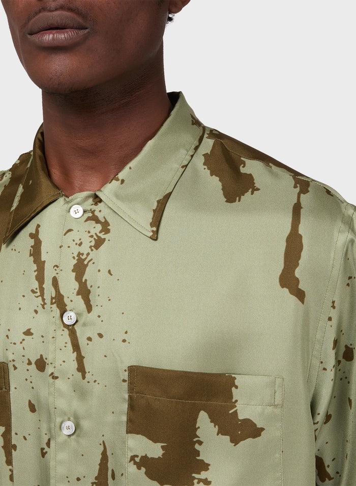 Les Hommes BOWLING CAMO CLASSIC SILK SHIRT