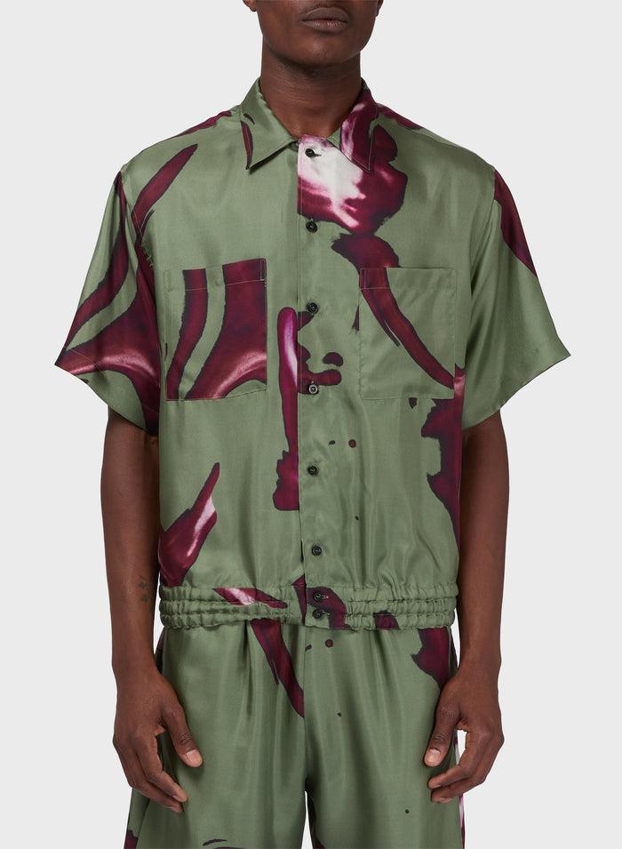 Les Hommes BOWLING CAMO FACE SILK SHIRT