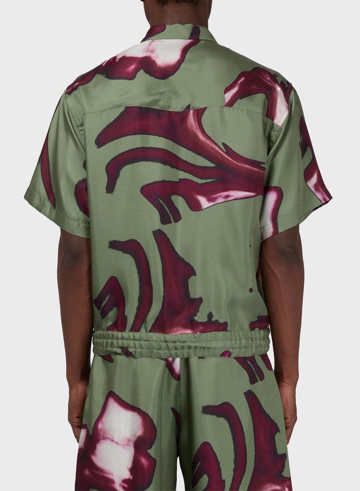 Les Hommes BOWLING CAMO FACE SILK SHIRT