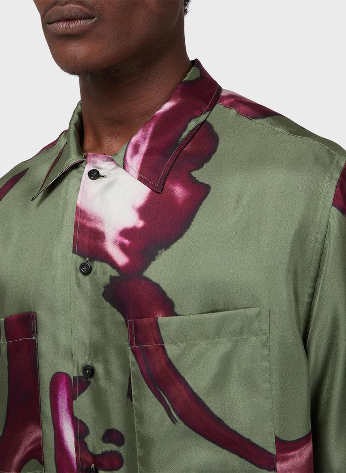 Les Hommes BOWLING CAMO FACE SILK SHIRT