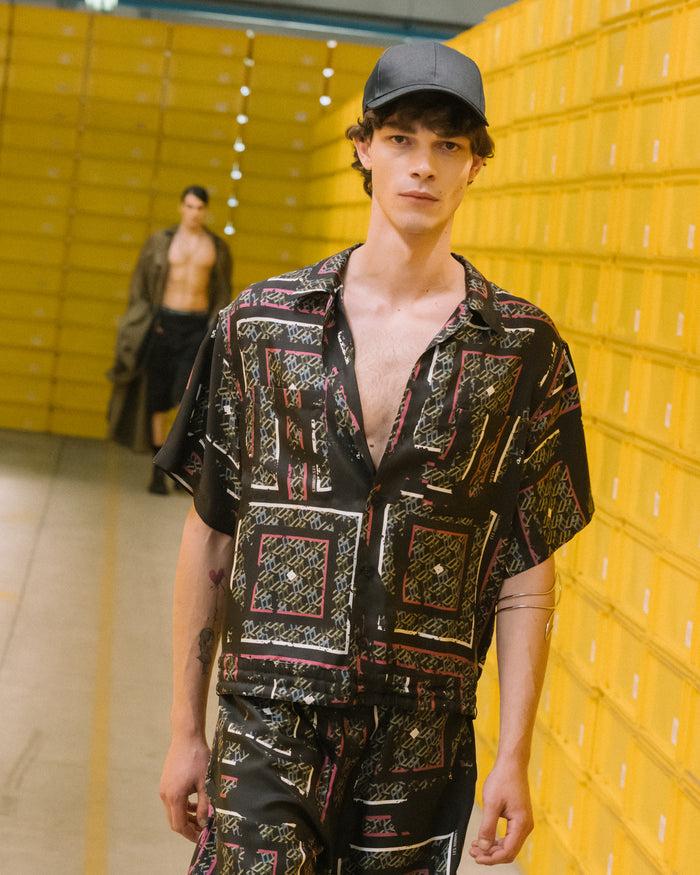 Les Hommes BOWLING MONOGRAM SILK SHIRT