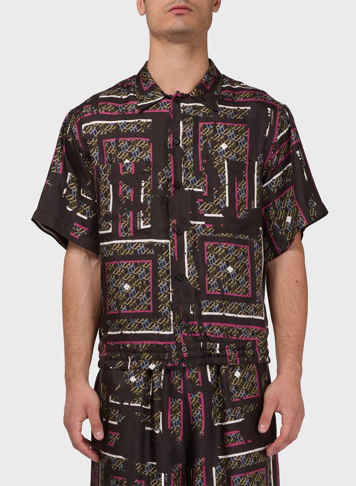 Les Hommes BOWLING MONOGRAM SILK SHIRT