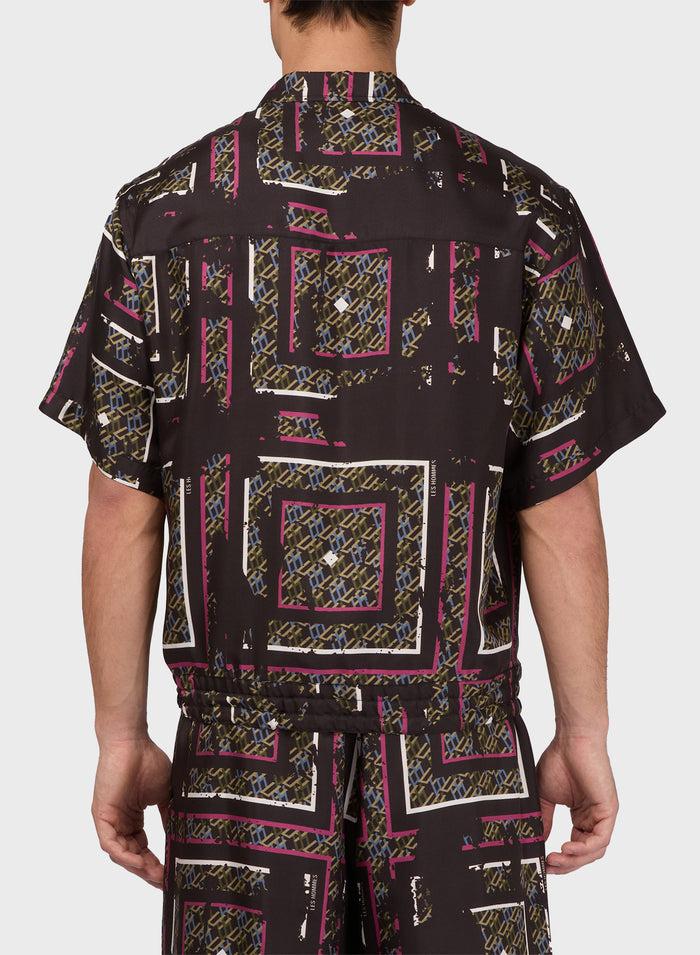 Les Hommes BOWLING MONOGRAM SILK SHIRT
