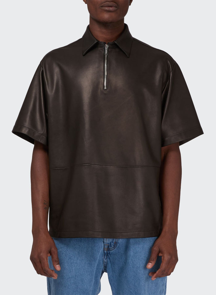Les Hommes HALF ZIP LEATHER SHIRT