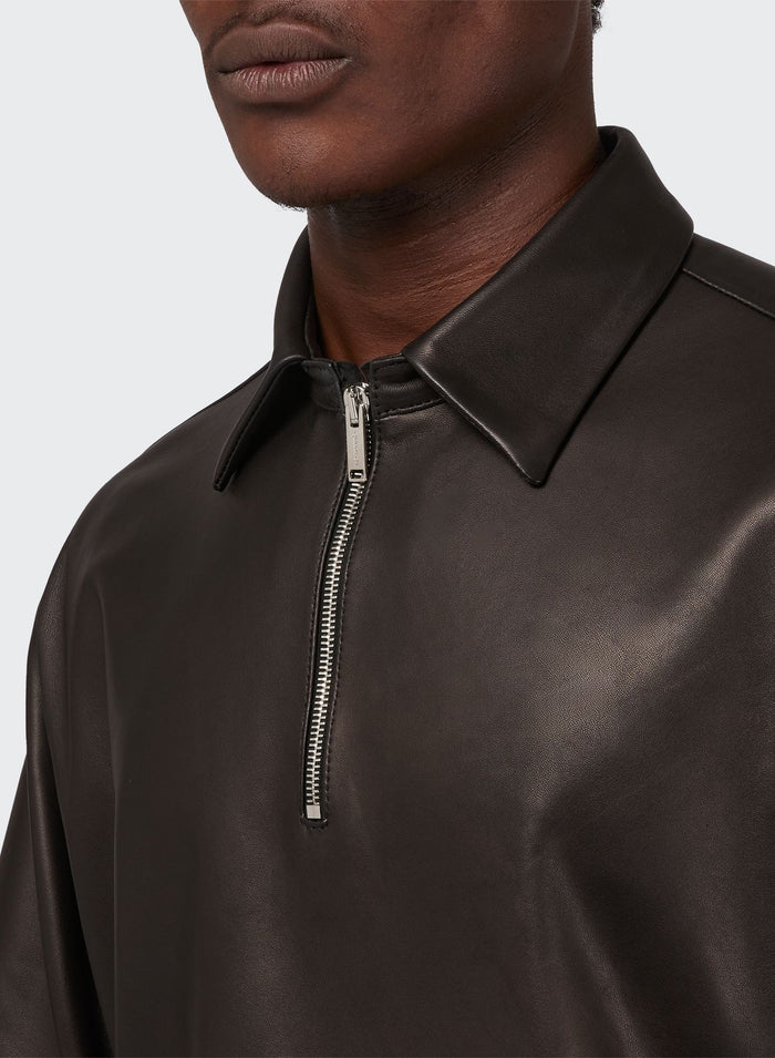 Les Hommes HALF ZIP LEATHER SHIRT
