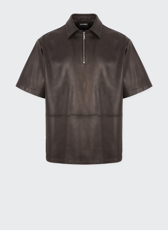 les hommes HALF ZIP LEATHER SHIRT
