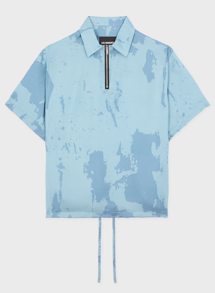 Les Hommes HALF ZIP SILK CAMO CLASSIC SHIRT