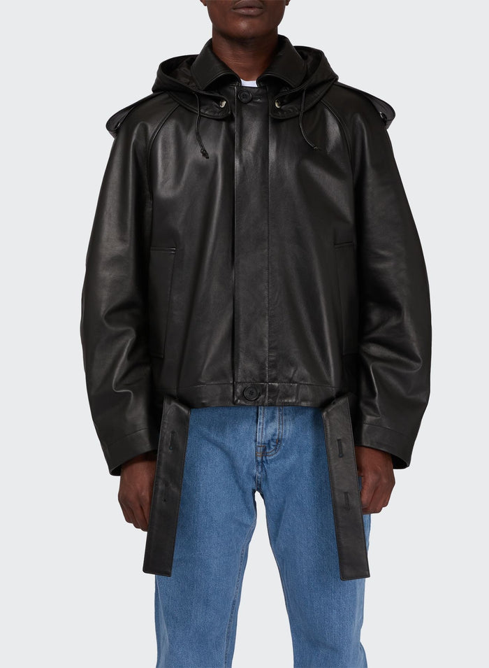 Les Hommes LEATHER CROPPED TRENCH