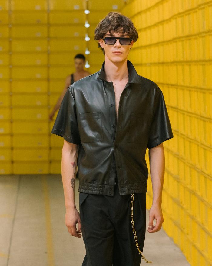 Les Hommes LIGHT LEATHER BOWLING SHIRT