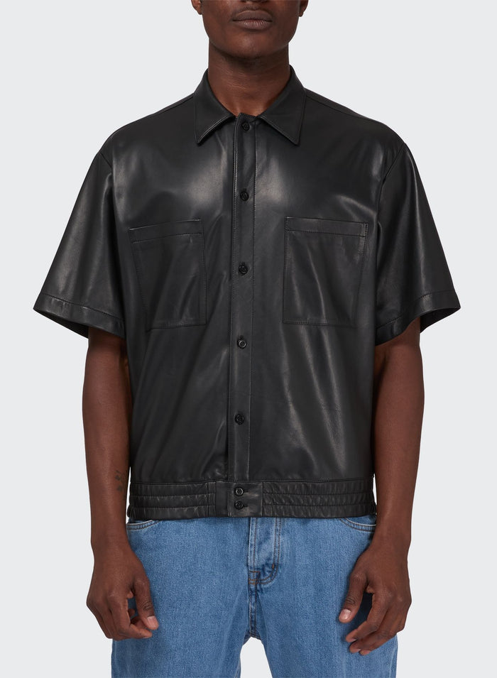 Les Hommes LIGHT LEATHER BOWLING SHIRT