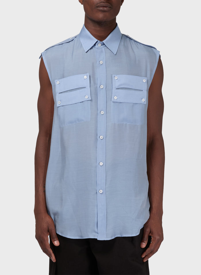 Les Hommes MUSLIN SLEEVLESS FIELD SHIRT