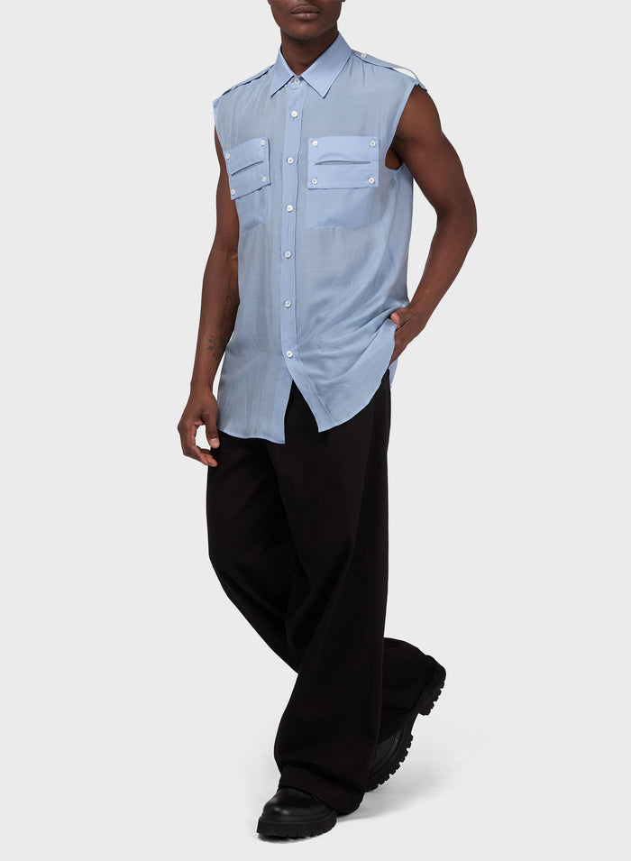 Les Hommes MUSLIN SLEEVLESS FIELD SHIRT