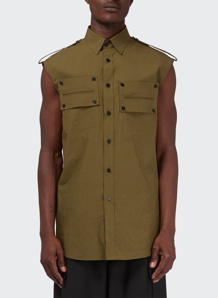 Les Hommes POPELINE SLEEVLESS FIELD SHIRT