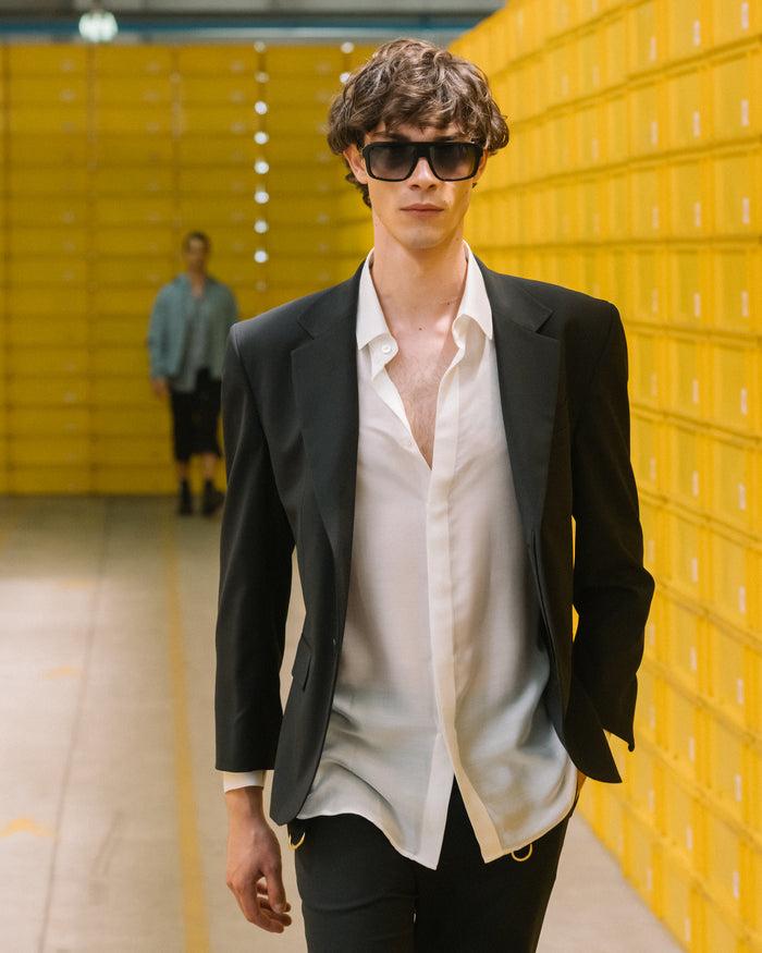 Les Hommes SPLIT BLAZER WITH VERTICAL ZIP HIDDEN BUTTONS