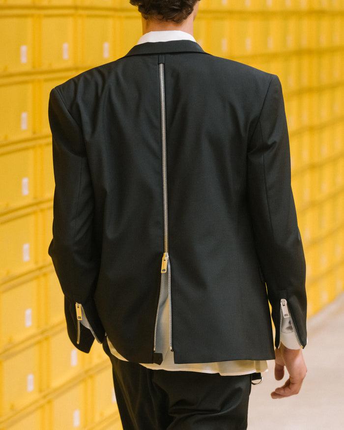 Les Hommes SPLIT BLAZER WITH VERTICAL ZIP HIDDEN BUTTONS