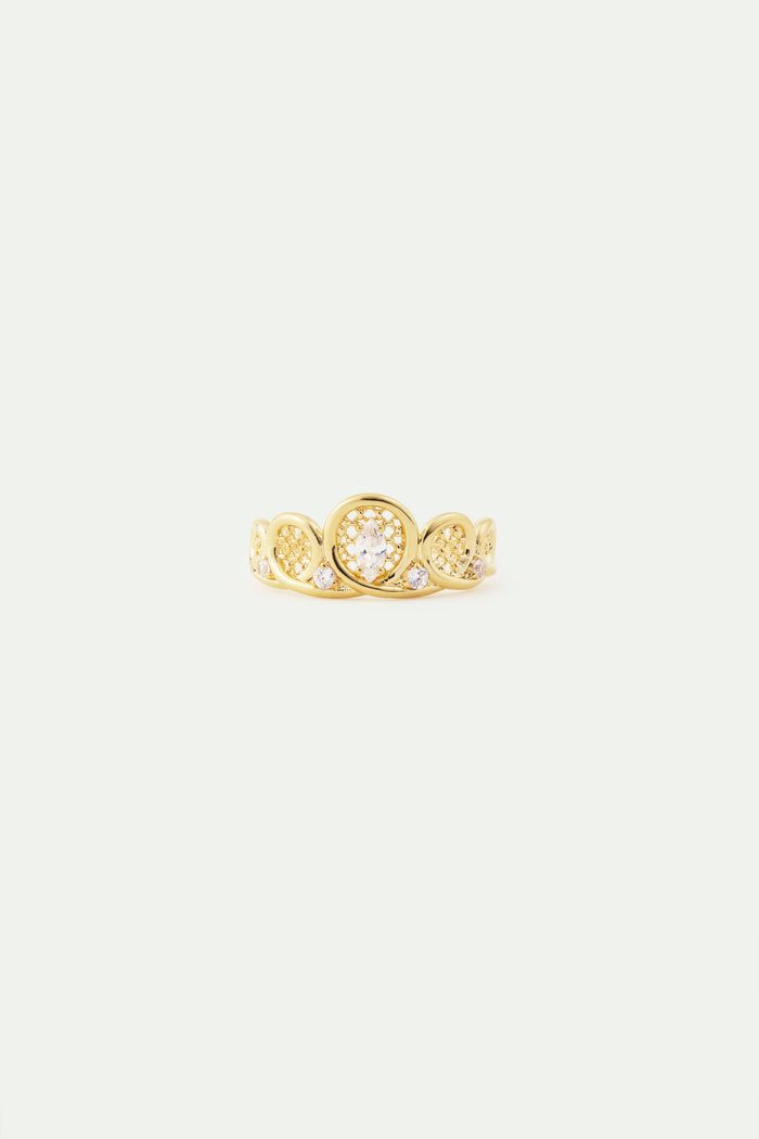 Les Néréides Adjustable Golden Filigree And Crystal Tiara Ring - Gold