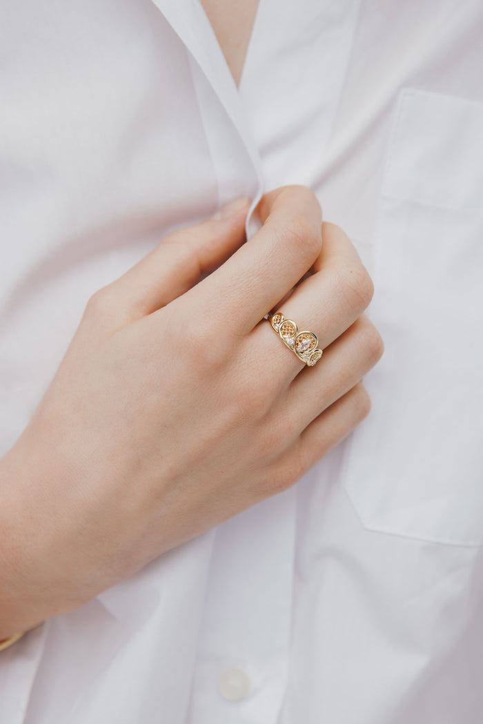 Les Néréides Adjustable Golden Filigree And Crystal Tiara Ring - Gold