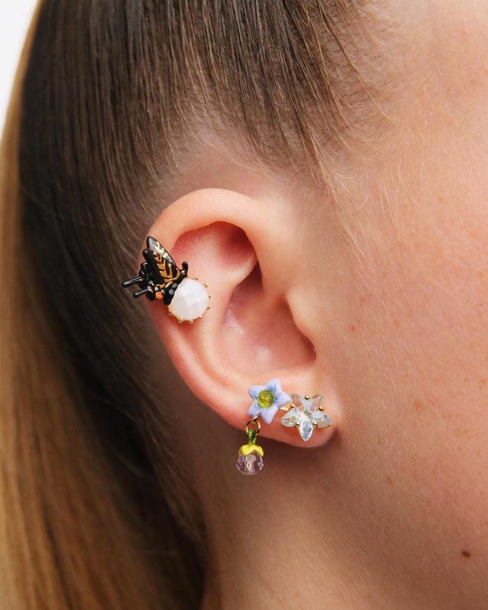 Les Néréides Asymmetrical Faceted Star And Jasmine Flower Post Earrings - Multicolor