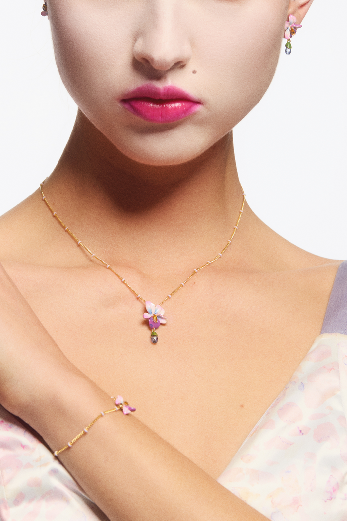 Les Néréides Asymmetrical Violet Flower And Blue Stone Post Earrings - Multicolor