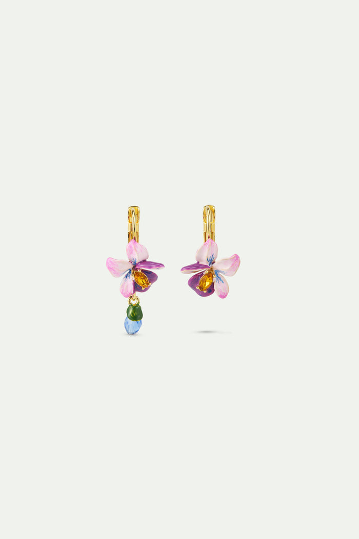 les néréides Asymmetrical Violet Flower and Blue Stone Sleeper Earrings - Multicolor