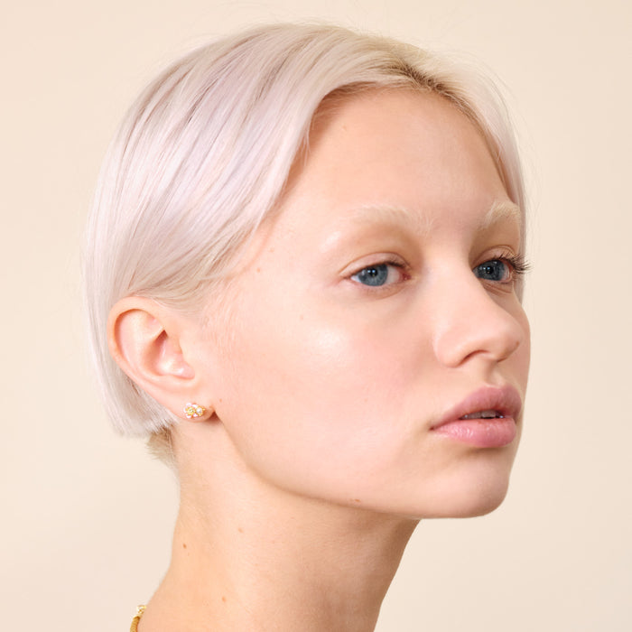 Les Néréides Asymmetrical Wild Strawberry And Pink Flower Post Earrings - Multicolor