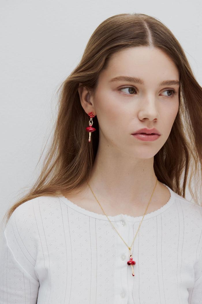 Les Néréides Ballerina And Pink Clematis Clip-On Earrings - Red