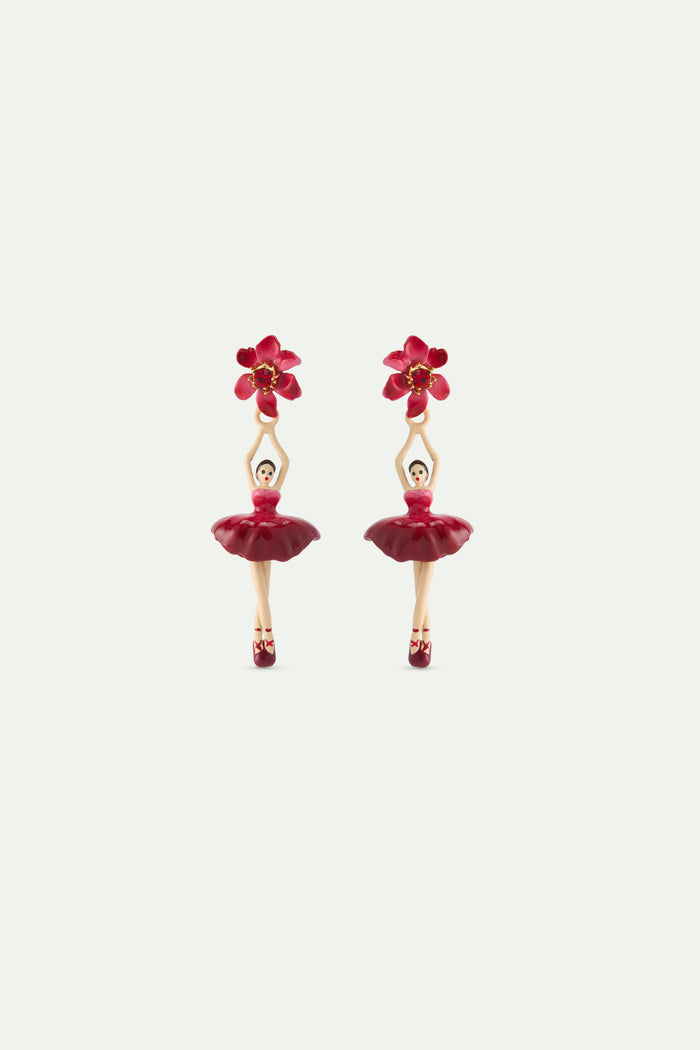 les néréides Ballerina and Pink Clematis Clip-On Earrings - Red