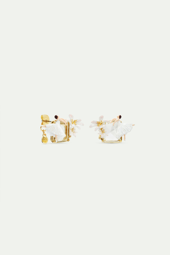 Les Néréides Ballerina And White Lily Faceted Stone Post Earrings - White