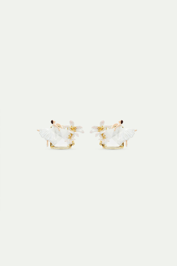 les néréides Ballerina and White Lily Faceted Stone Post Earrings - White