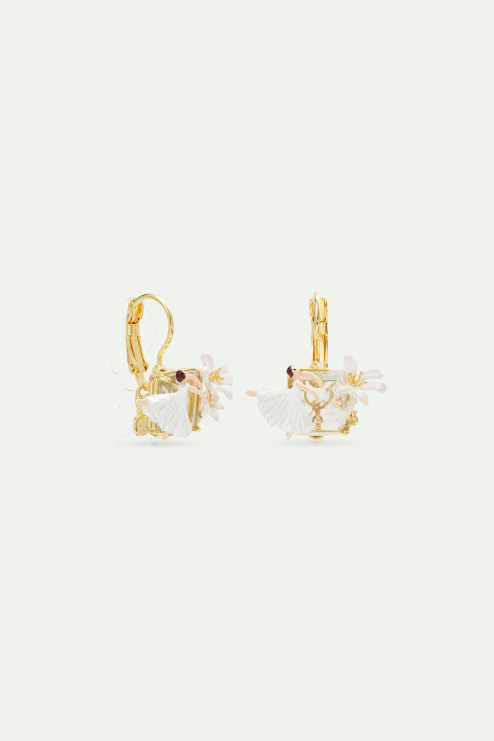 Les Néréides Ballerina And White Lily Faceted Stone Sleeper Earrings - White