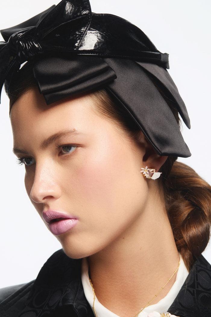 Les Néréides Ballerina And White Lily Faceted Stone Sleeper Earrings - White